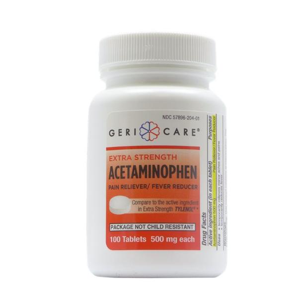 Acetaminophen Pain Relief Geri-Care® 500 mg Strength Acetaminophen Tablet 100 per Bottle (100/BT 12BT/CS) by Geri-Care Pharmaceuticals  ID 57896-0204-01